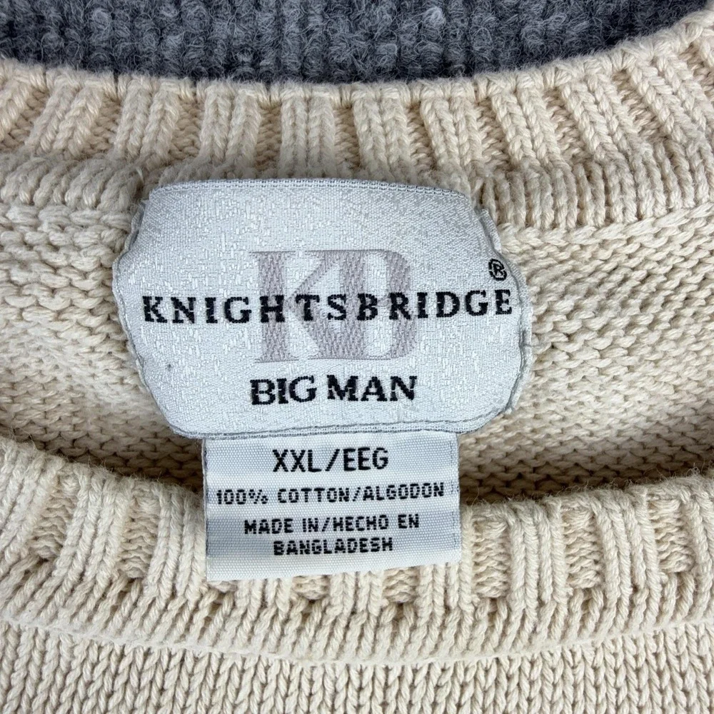 Knightsbridge Sweater Mens 2XL Beige Crewneck Cotton Knit Pullover Big Man